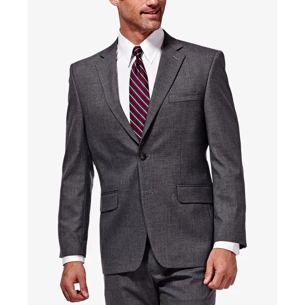 Haggar Mens Suit Jacket Blazer 46R Stretch Dark Gray Heather E121788